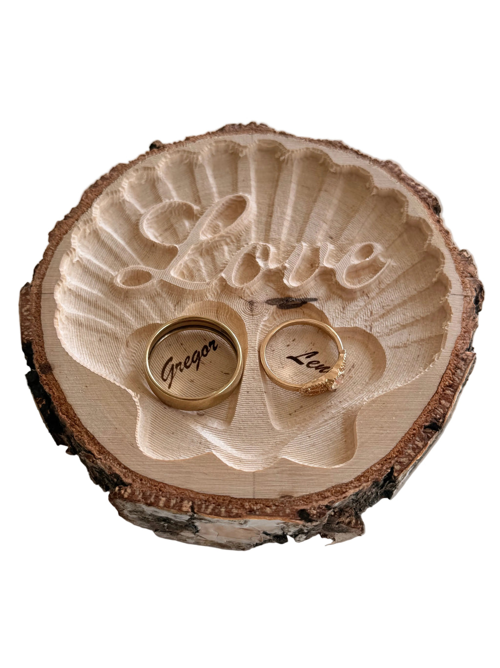 Schmuckschale Muschel personalisiert – Holzscheibe mit Gravur D10 cm