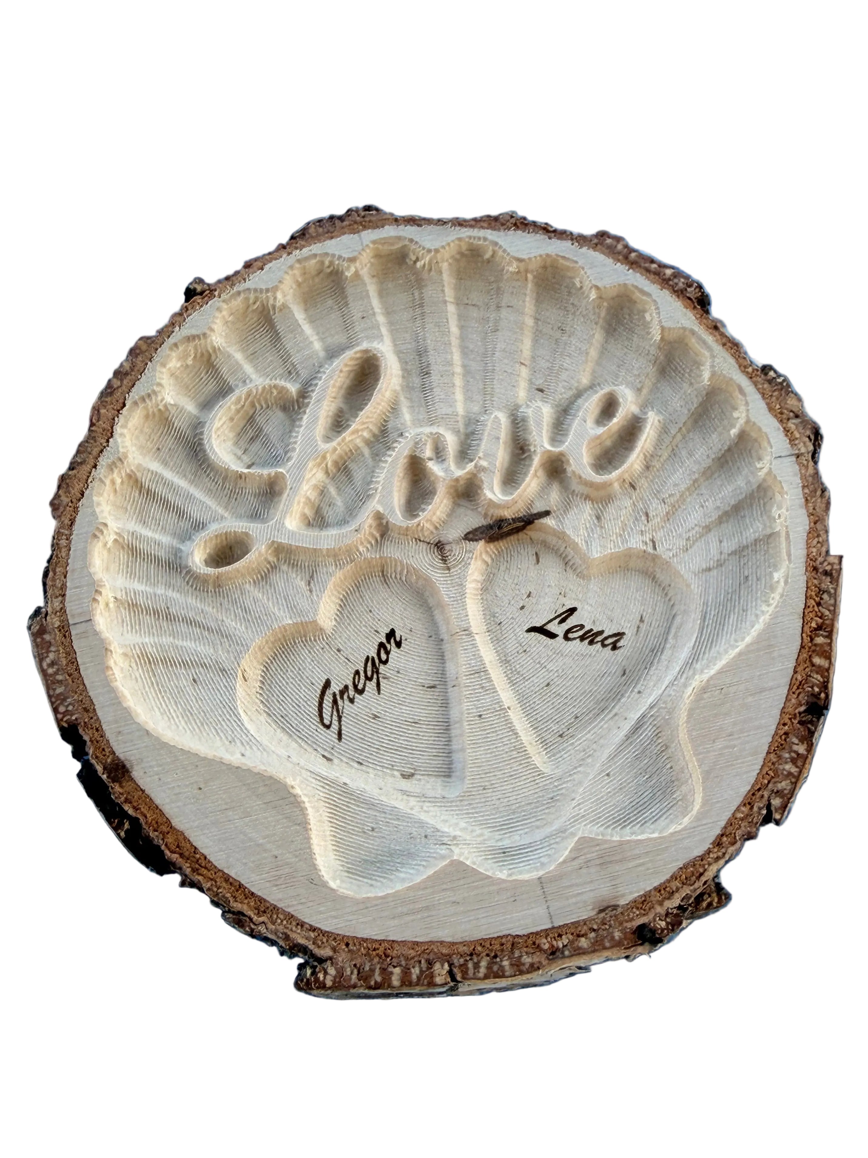 Schmuckschale Muschel personalisiert – Holzscheibe mit Gravur D10 cm